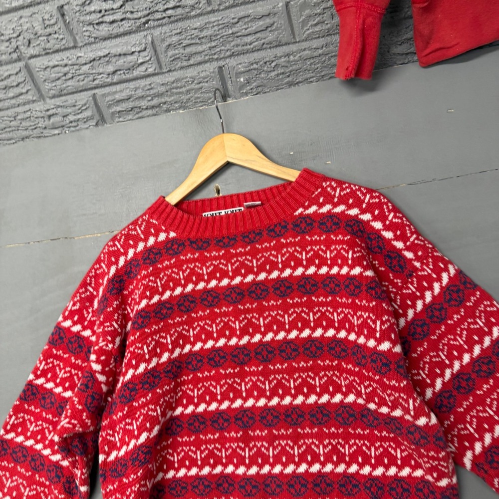 Knit Knit Mens‎ Red Fair Isle Geometric Ramie Cotton Crewneck Sweater Size M